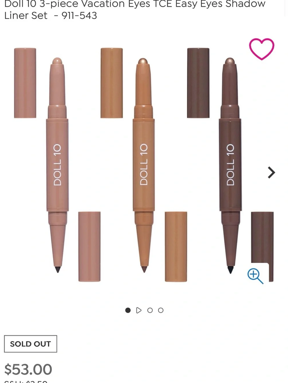 Doll 10 3 piece Vacation Eyes- TCE eyeshadows and liner/dual headed